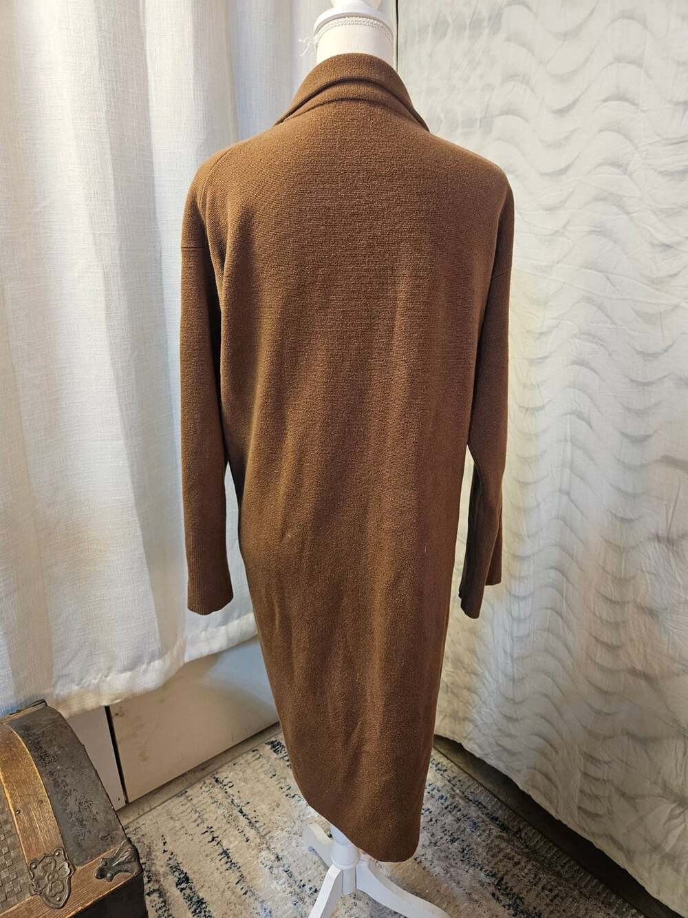 J.Crew Open Front Long Cardigan Size S Brown Merino Wool Blend Coat - Picture 3 of 5